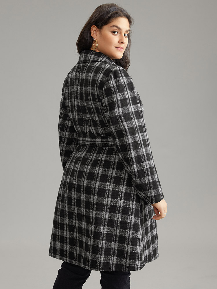 

Plus Size Plaid Button Up Belted Bowknot Maxi Coat Women Gray Elegant Lined Ladies Dailywear Winter Coats BloomChic