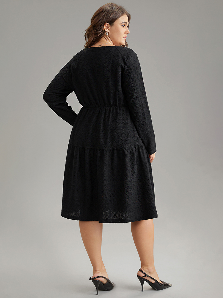 Plus Size Women Work Plain Patchwork Regular Sleeve Long Sleeve Round Neck Pocket Office Dresses BloomChic 