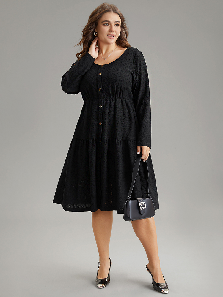 Plus Size Women Work Plain Patchwork Regular Sleeve Long Sleeve Round Neck Pocket Office Dresses BloomChic 