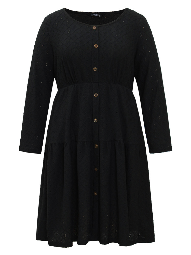 Plus Size Women Work Plain Patchwork Regular Sleeve Long Sleeve Round Neck Pocket Office Dresses BloomChic 