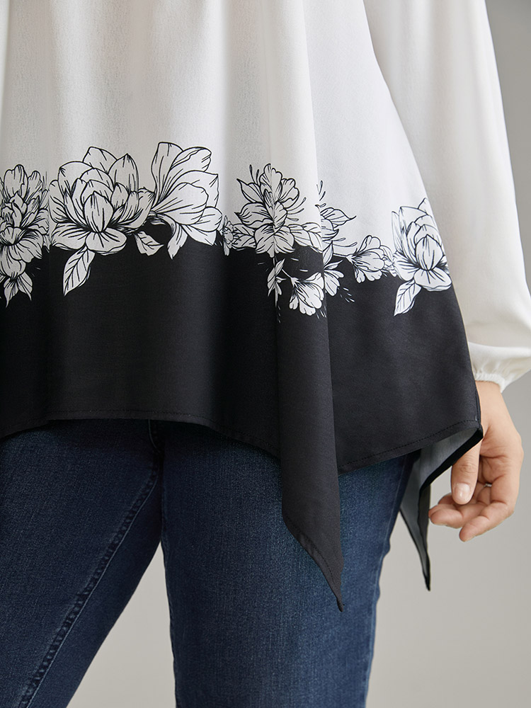 Plus Size Women Vacation Bohemian Print Elastic cuffs Lantern Sleeve Long Sleeve Round Neck Vacation Blouses BloomChic 