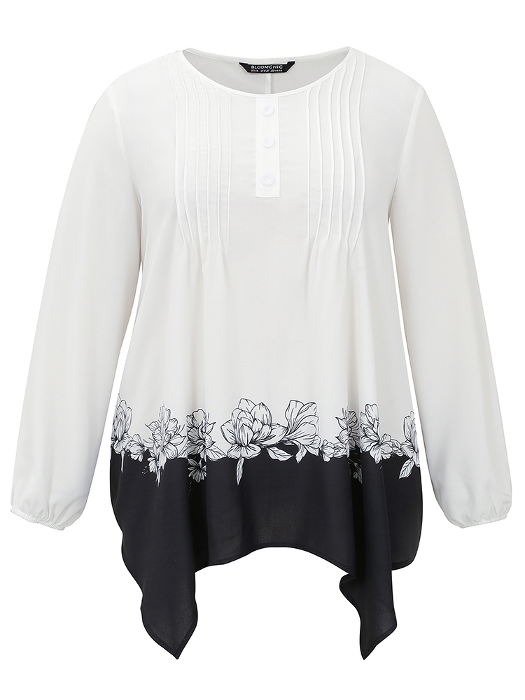 Plus Size Women Vacation Bohemian Print Elastic cuffs Lantern Sleeve Long Sleeve Round Neck Vacation Blouses BloomChic 
