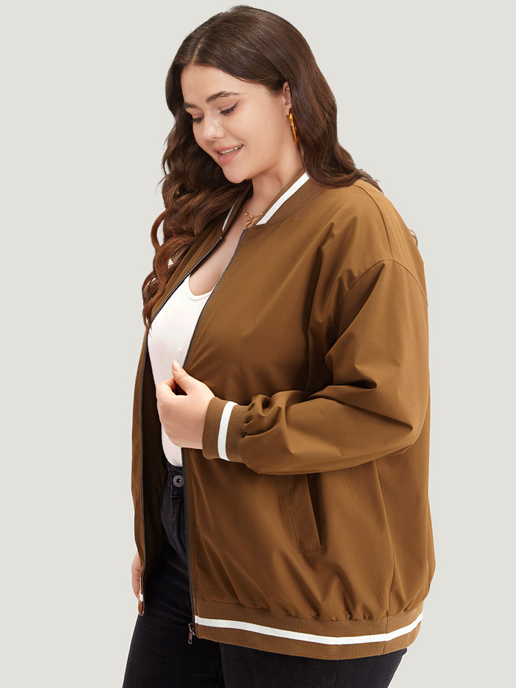 Plus Size Women Dailywear Letter Rib Knit Pocket Casual Jackets BloomChic 