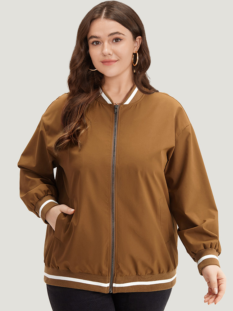 Plus Size Women Dailywear Letter Rib Knit Pocket Casual Jackets BloomChic 