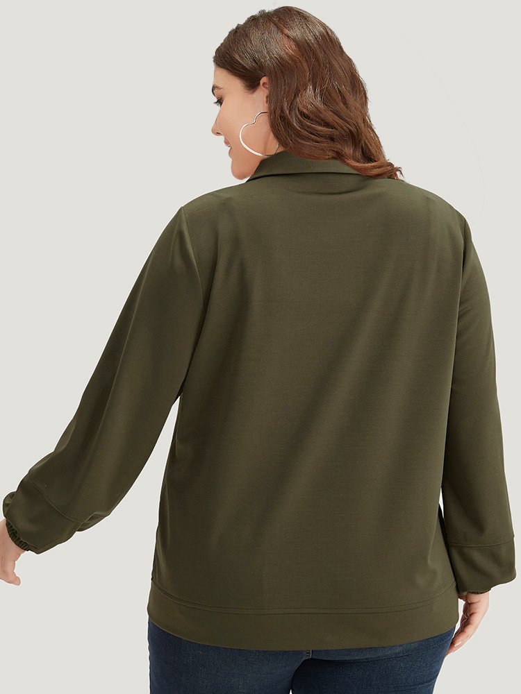 Plus Size Women Everyday Plain Elastic cuffs Pocket Casual Jackets BloomChic 