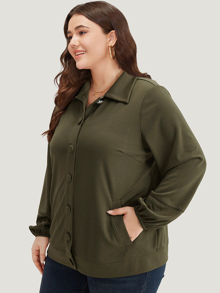 Plus Size Women Everyday Plain Elastic cuffs Pocket Casual Jackets BloomChic 
