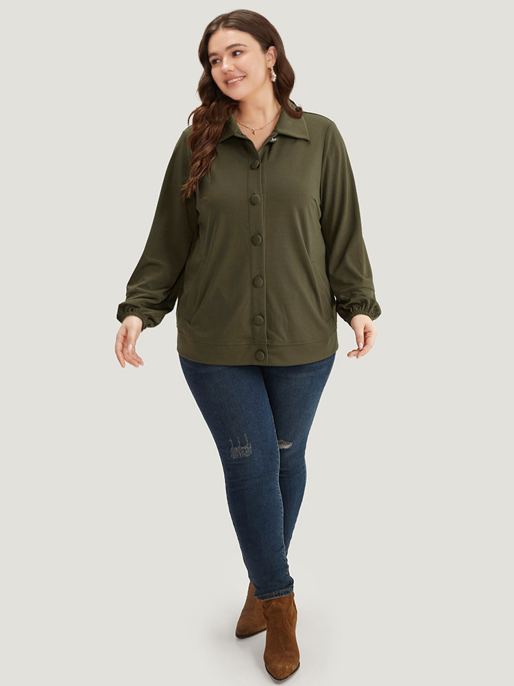 Plus Size Women Everyday Plain Elastic cuffs Pocket Casual Jackets BloomChic 