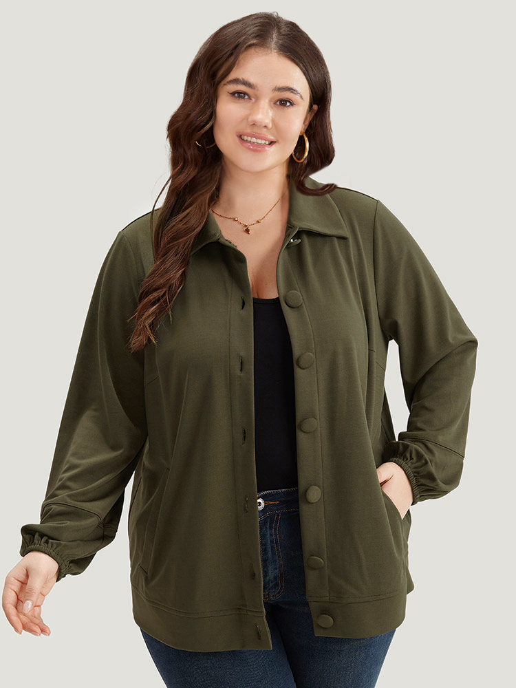Plus Size Women Everyday Plain Elastic cuffs Pocket Casual Jackets BloomChic 
