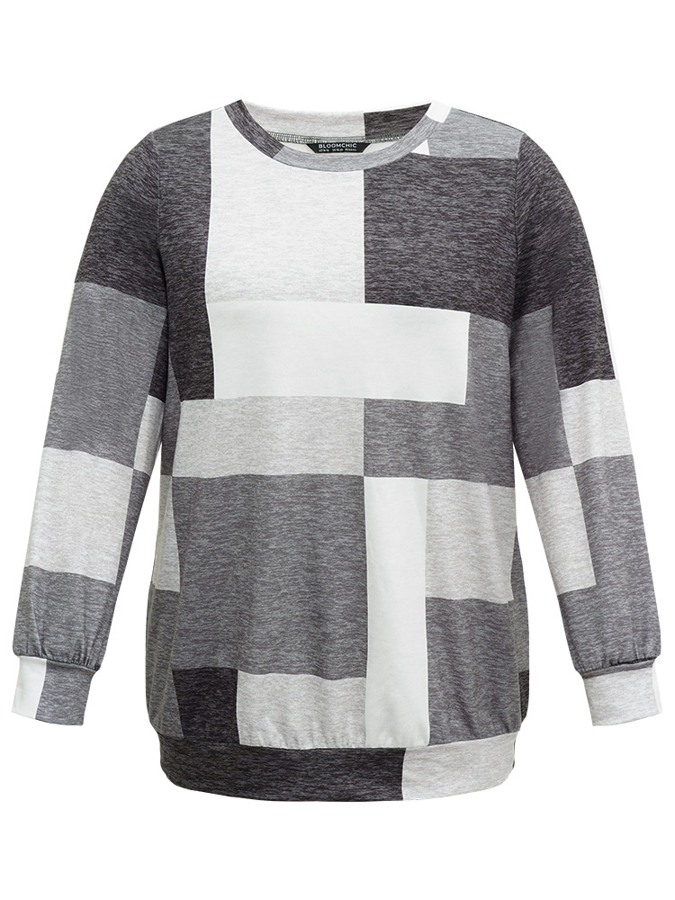 Plus Size Asymmetrical Colorblock Contrast Crew Neck Sweatshirt Women Black Casual Contrast Round Neck Dailywear Sweatshirts BloomChic 14-16/1X 