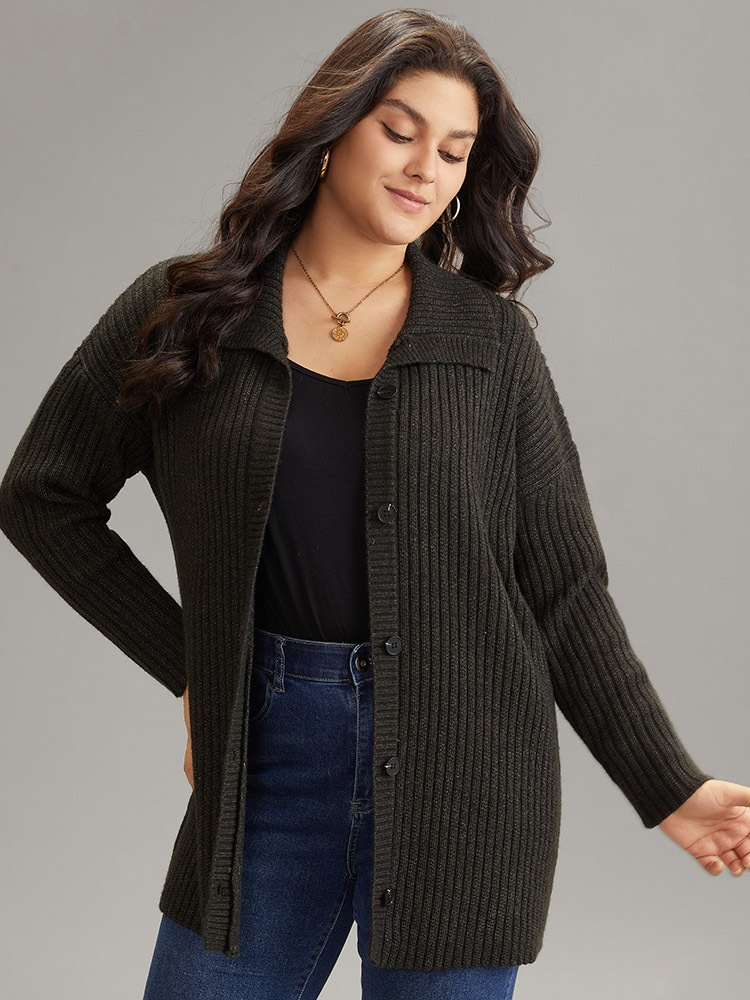 

Plus Size Anti-Pilling Textured Button Up Lapel Collar Cardigan Black Women Casual Loose Long Sleeve Everyday Cardigans BloomChic