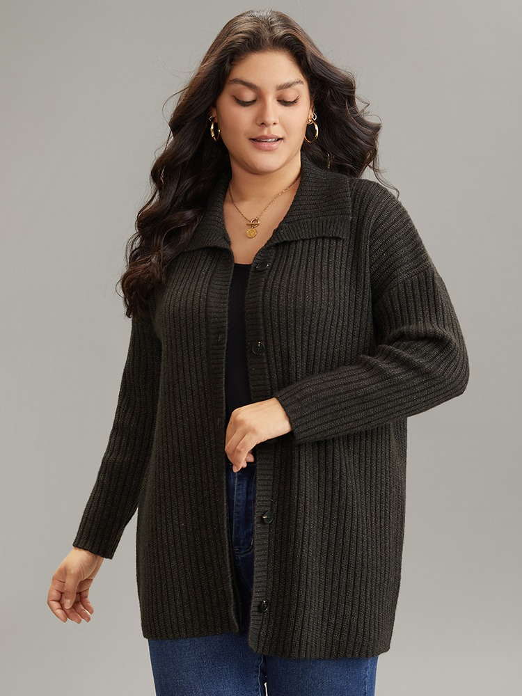 

Plus Size Anti-Pilling Textured Button Up Lapel Collar Cardigan Black Women Casual Loose Long Sleeve Everyday Cardigans BloomChic