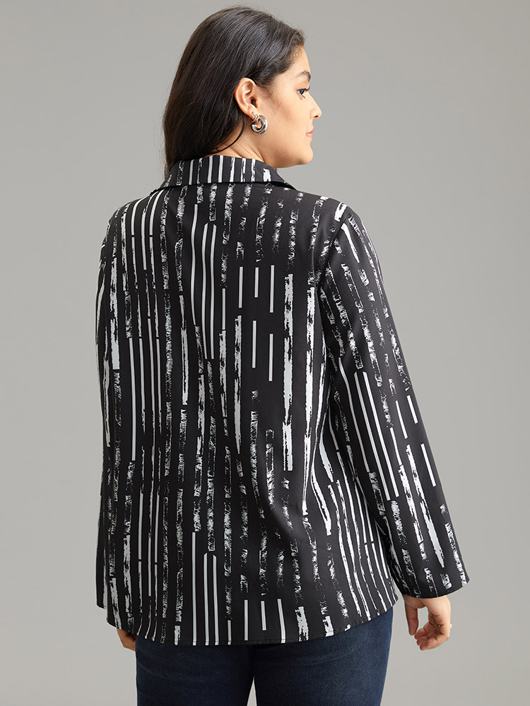 Plus Size Women Work Striped Contrast Regular Sleeve Long Sleeve Shirt collar Office Blouses BloomChic 