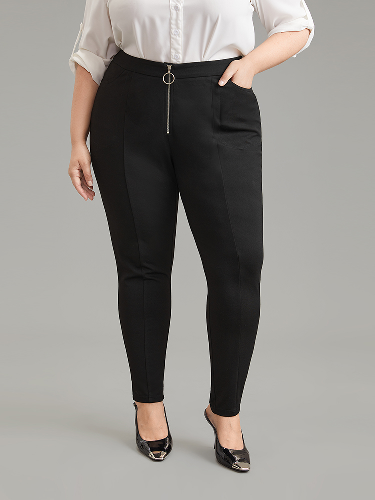 

Plus Size O Ring Zipper High Rise Bodycon Pants Women Black Office Bodycon High Rise Work Pants BloomChic