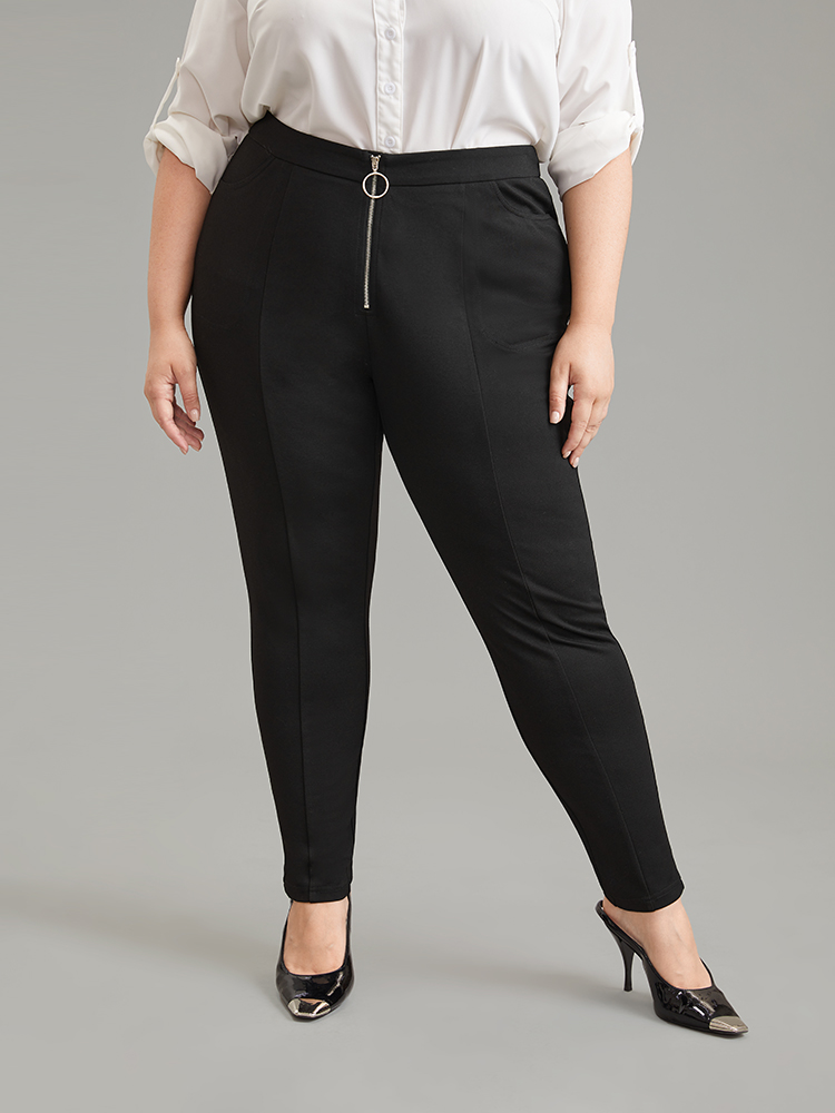 Plus Size O Ring Zipper High Rise Bodycon Pants Women Black Office Bodycon High Rise Work Pants BloomChic 14-16/1X 