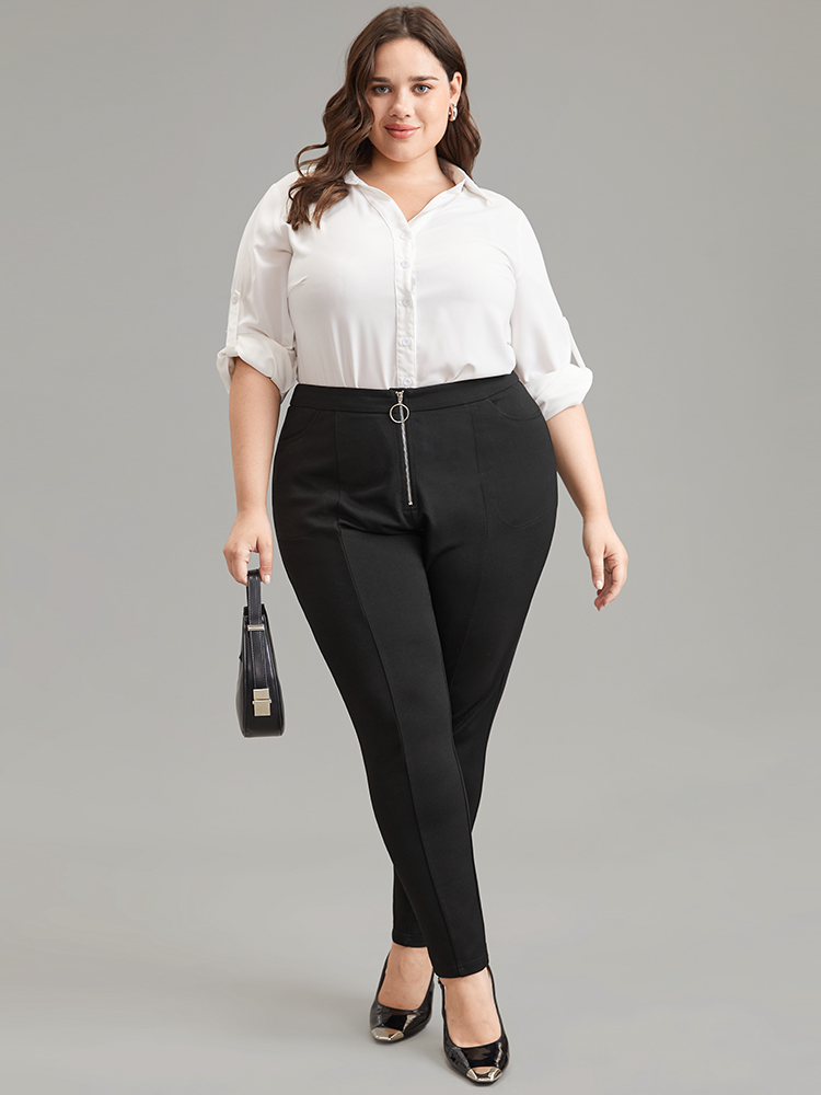 Plus Size O Ring Zipper High Rise Bodycon Pants Women Black Office Bodycon High Rise Work Pants BloomChic 14-16/1X 