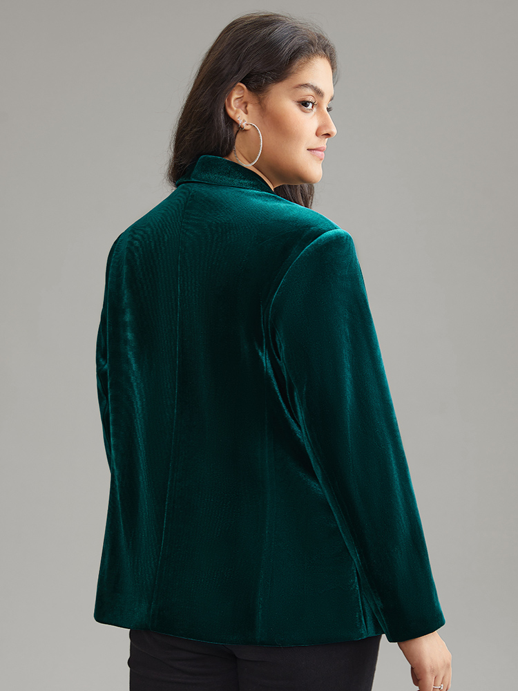 

Plus Size Solid Velvet Button Up Lapel Collar Blazer Green Women Dailywear Plain Lined Sleeve Long Sleeve Lapel Collar  Pocket Elegant Blazers BloomChic