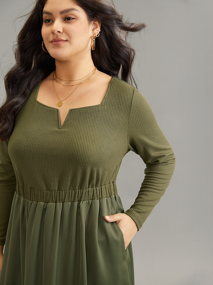 Plus Size Women Dailywear Plain Texture Regular Sleeve Long Sleeve Notched collar Pocket Casual Dresses BloomChic 