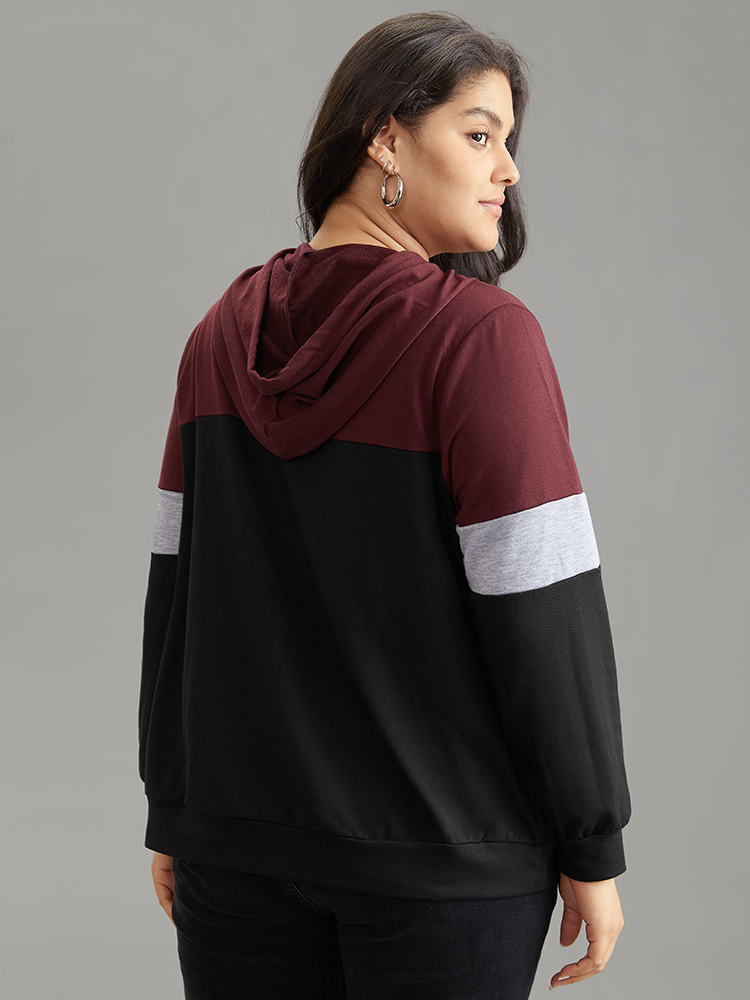 Plus Size Women Everyday Plain Contrast Regular Regular Sleeve Long Sleeve Hooded Pocket Casual Sweatshirts BloomChic 