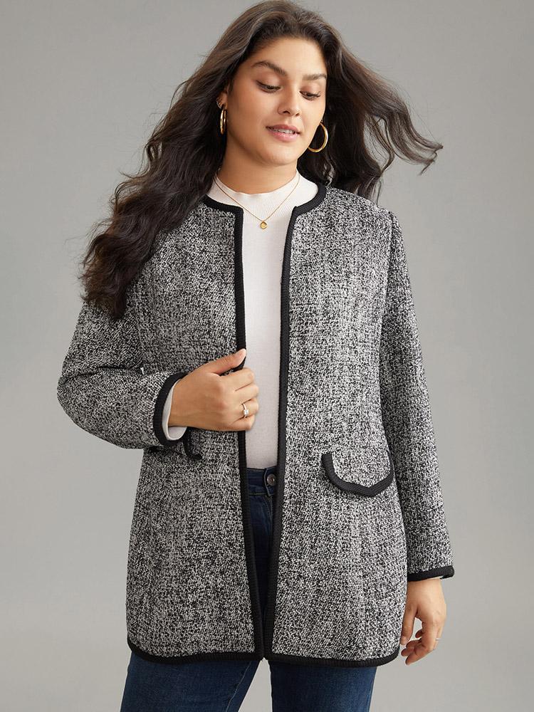 Plus Size Women Dailywear Plain Texture Regular Sleeve Long Sleeve Open Front Pocket Casual Blazers BloomChic 