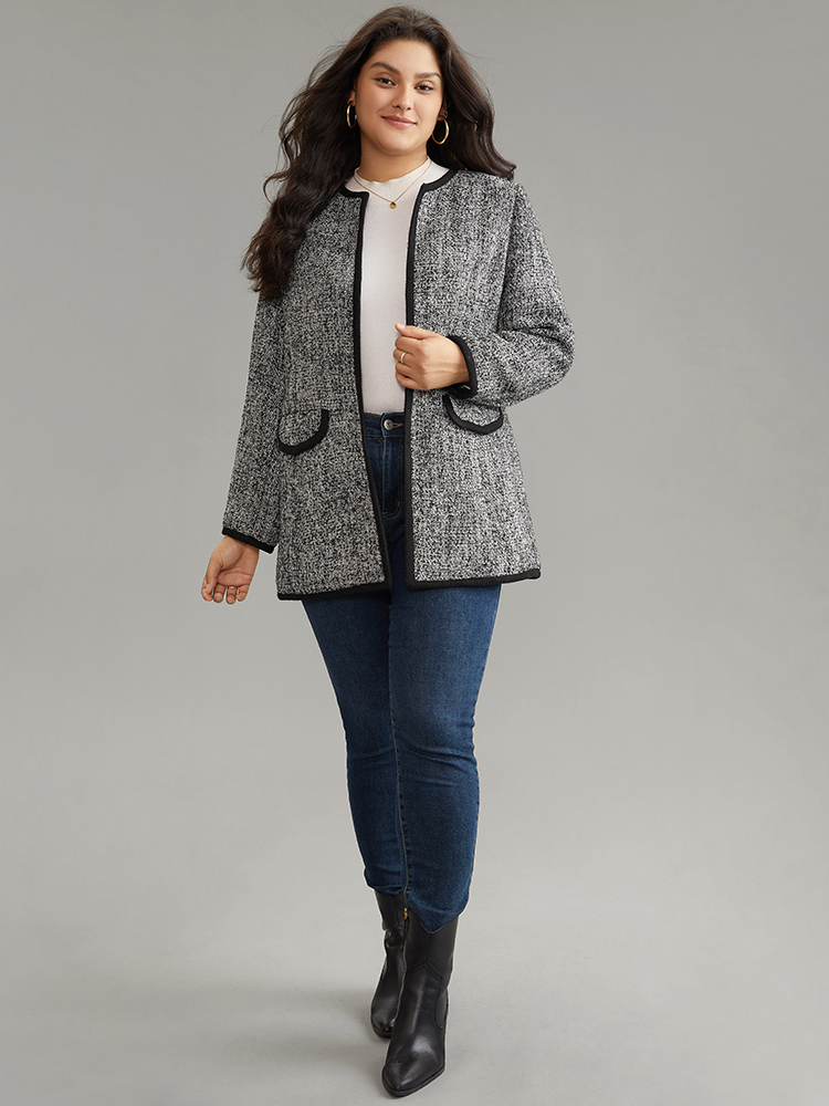 Plus Size Women Dailywear Plain Texture Regular Sleeve Long Sleeve Open Front Pocket Casual Blazers BloomChic 