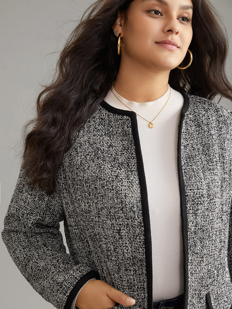 Plus Size Women Dailywear Plain Texture Regular Sleeve Long Sleeve Open Front Pocket Casual Blazers BloomChic 