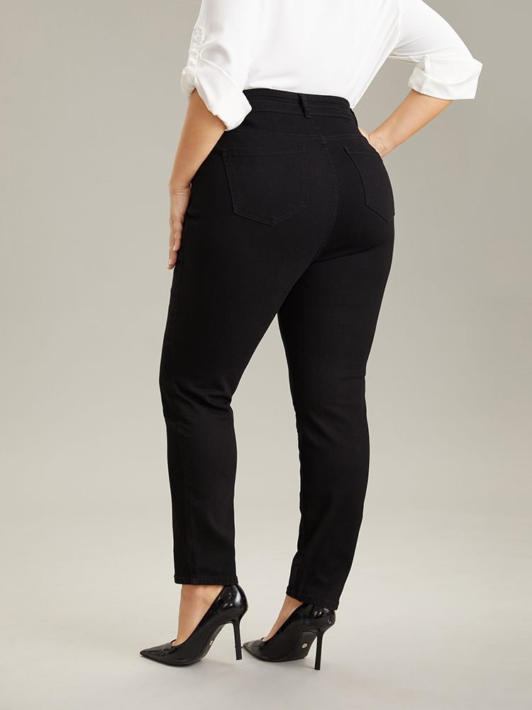 Plus Size Women Dailywear Plain High stretch Skinny Black Wash Casual Jeans BloomChic 