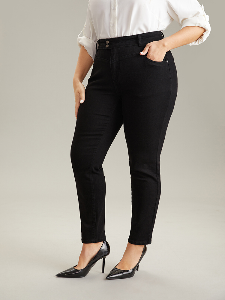 Plus Size Women Dailywear Plain High stretch Skinny Black Wash Casual Jeans BloomChic 