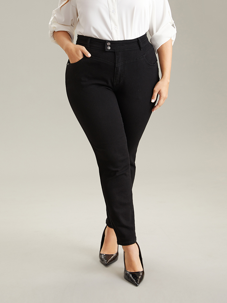 Plus Size Women Dailywear Plain High stretch Skinny Black Wash Casual Jeans BloomChic 