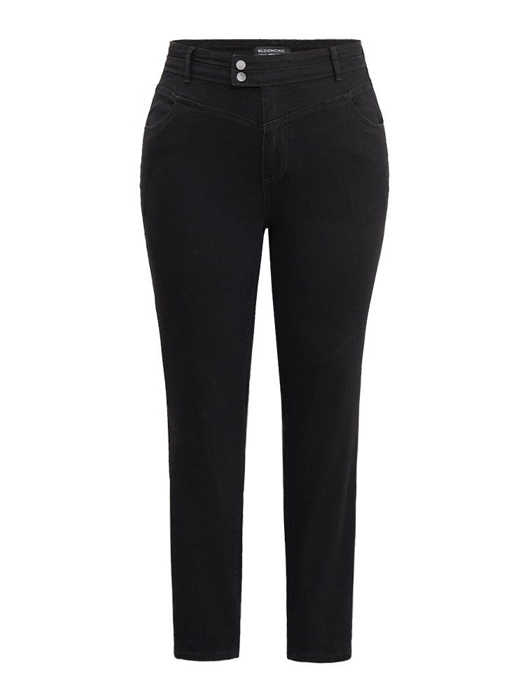 Plus Size Women Dailywear Plain High stretch Skinny Black Wash Casual Jeans BloomChic 