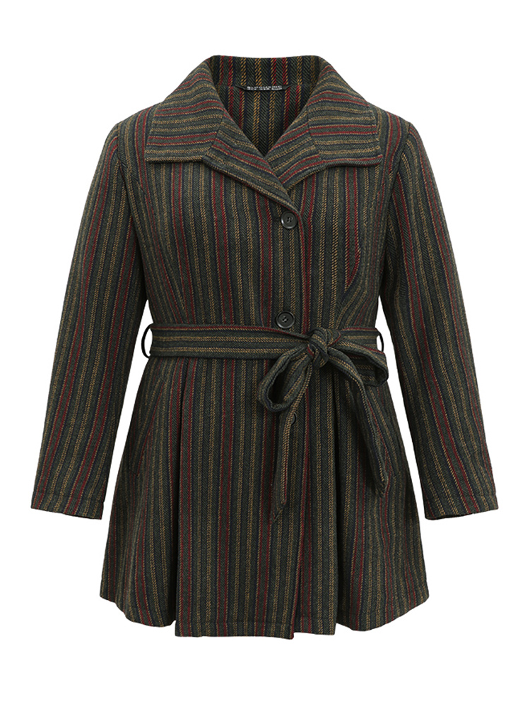 

Plus Size Bandana Striped Lapel Collar Belted Woolen Coat Women Multicolor Casual Lined Ladies Dailywear Winter Coats BloomChic