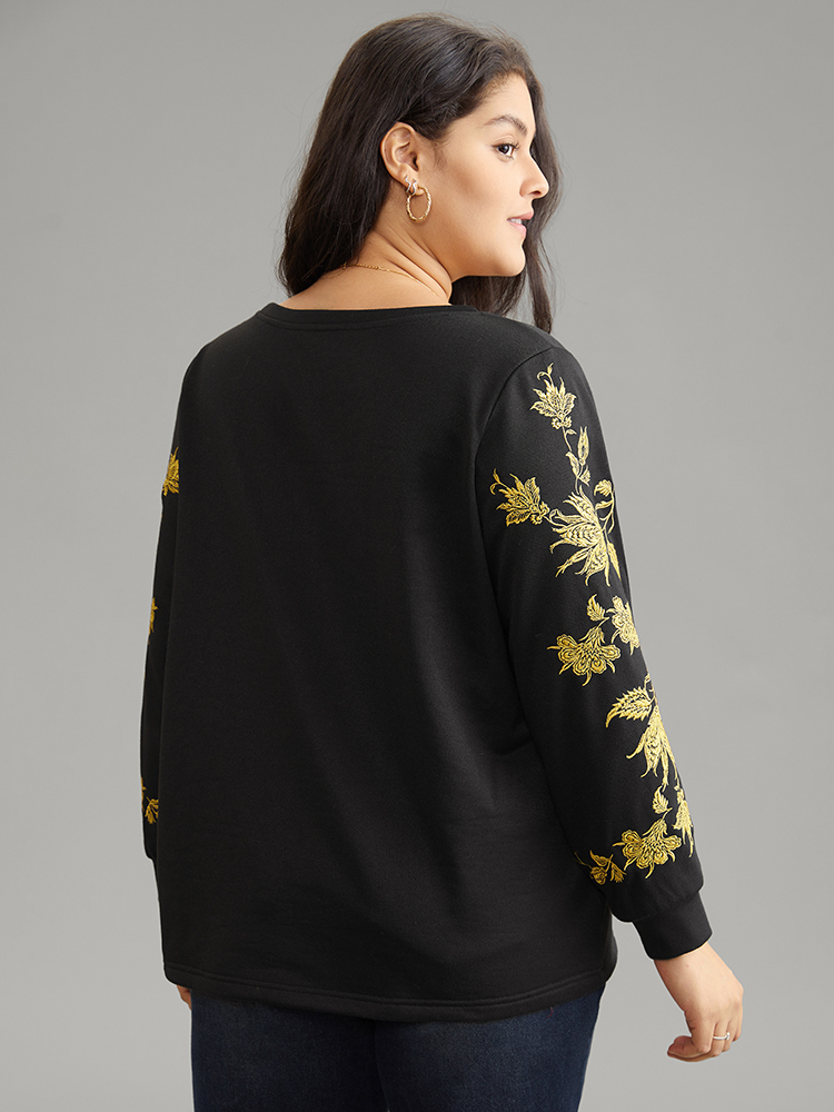 Plus Size Women Dailywear Floral Contrast Regular Regular Sleeve Long Sleeve Round Neck Elegant Sweatshirts BloomChic 
