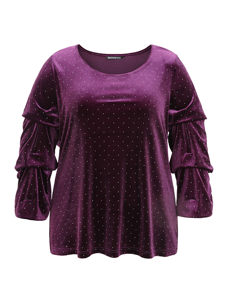 Plus Size Women Dailywear Plain Elastic cuffs Regular Sleeve Long Sleeve Round Neck Elegant T-shirts BloomChic 