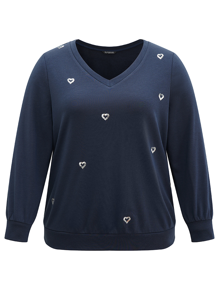 Plus Size Women Dailywear Galaxy Sequin Regular Regular Sleeve Long Sleeve V-neck Elegant Sweatshirts BloomChic 