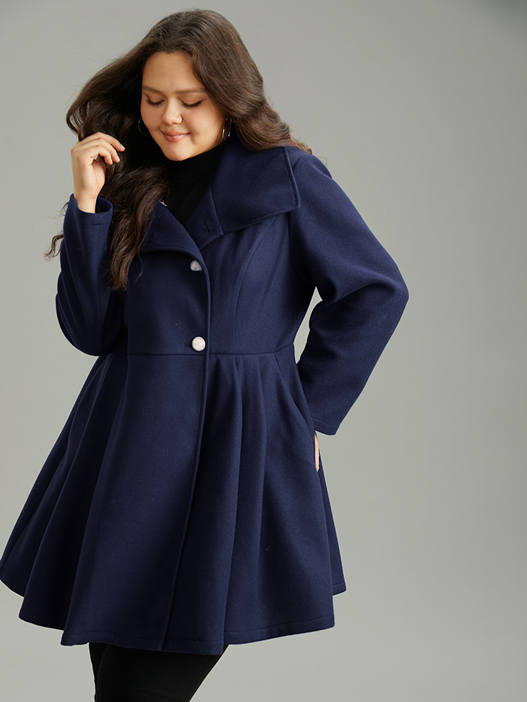 

Plus Size Plain Button Up Pocket Asymmetrical Lapel Collar Coat Women Indigo Elegant Plain Ladies Everyday Winter Coats BloomChic