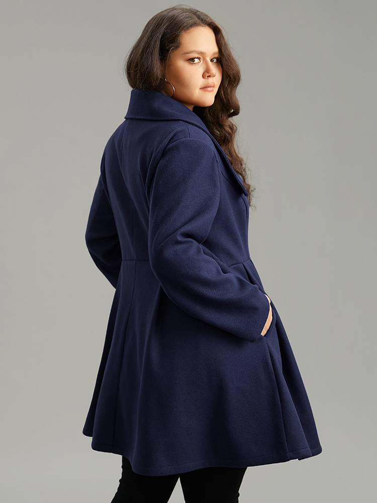 

Plus Size Plain Button Up Pocket Asymmetrical Lapel Collar Coat Women Indigo Elegant Plain Ladies Everyday Winter Coats BloomChic