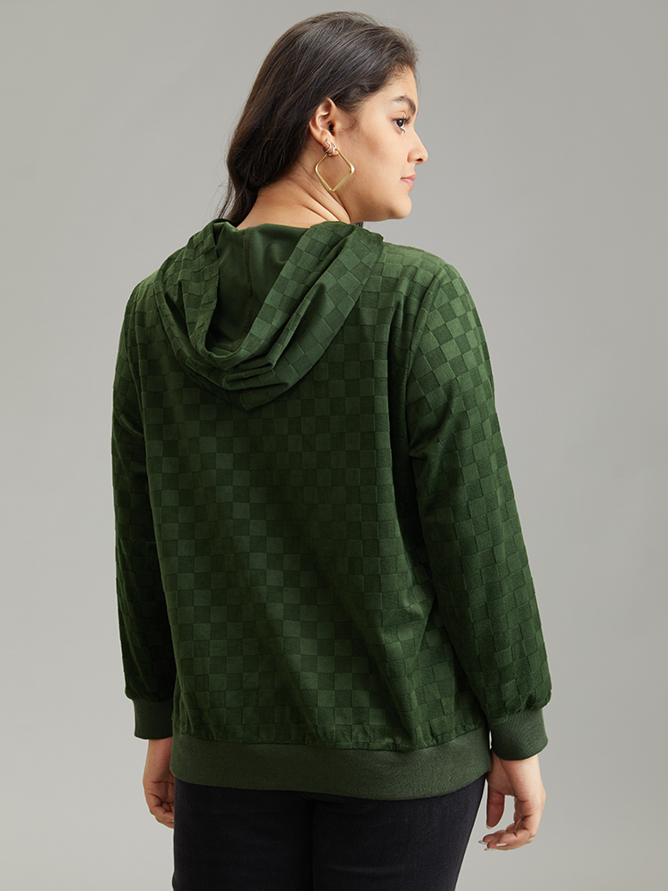 Plus Size Women Dailywear Checkered Pocket Regular Regular Sleeve Long Sleeve Hooded Casual Sweatshirts BloomChic 