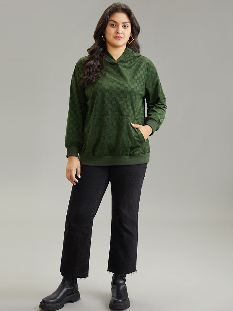 Plus Size Women Dailywear Checkered Pocket Regular Regular Sleeve Long Sleeve Hooded Casual Sweatshirts BloomChic 