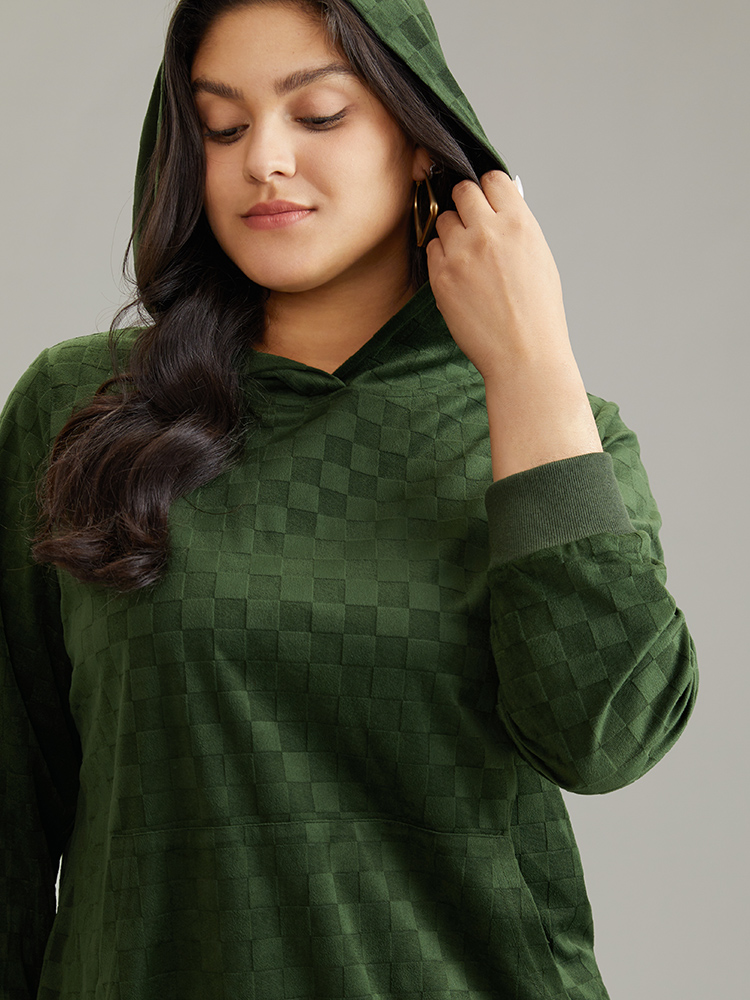 Plus Size Women Dailywear Checkered Pocket Regular Regular Sleeve Long Sleeve Hooded Casual Sweatshirts BloomChic 