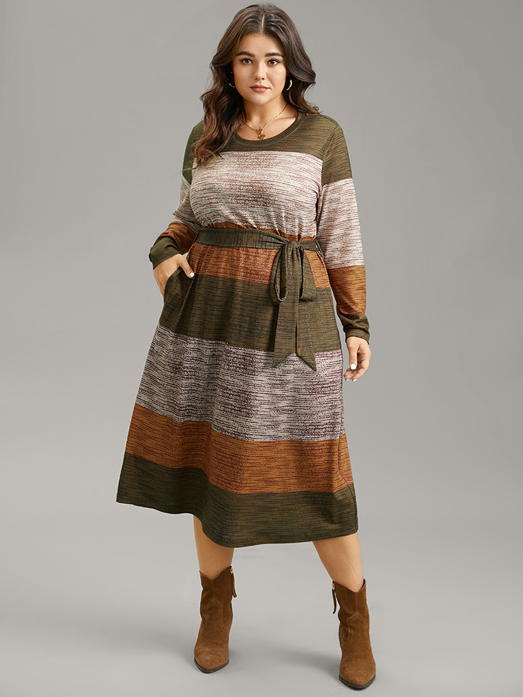 

Plus Size Colorblock Contrast Heather Belted Dress Chocolate Women Non Curvy Midi Dress BloomChic