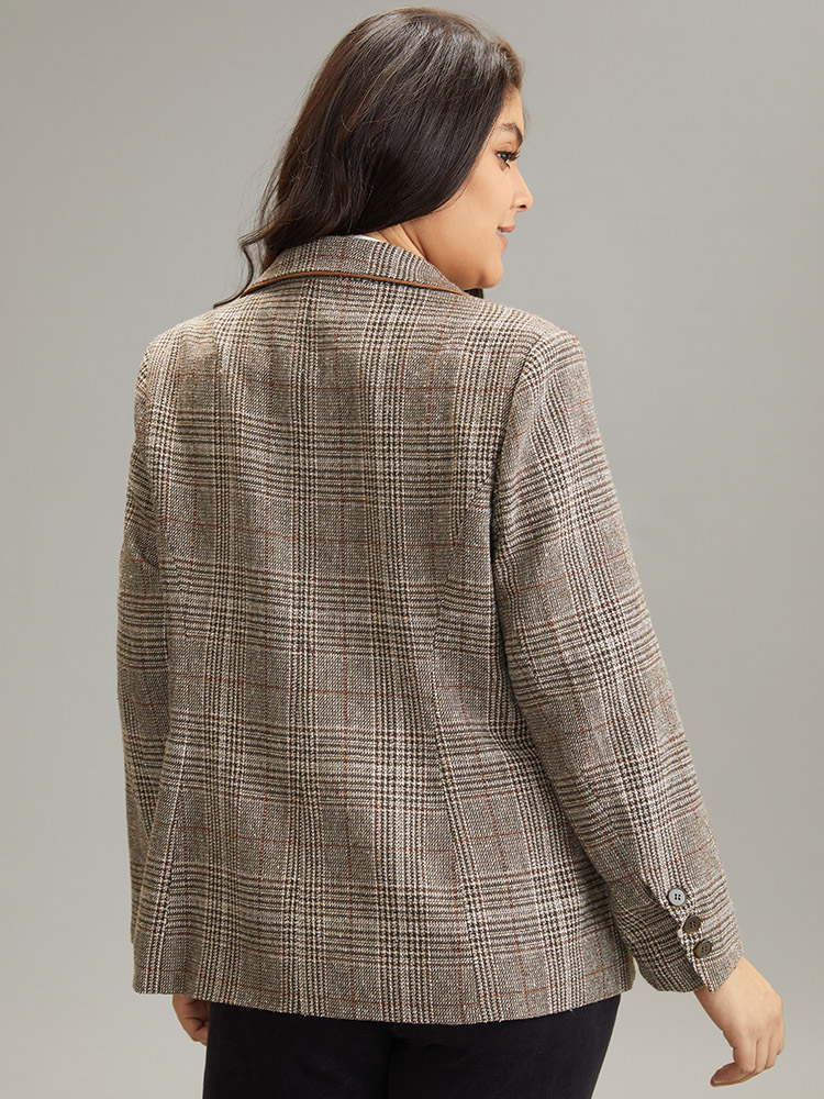 Plus Size Women Work Plaid Lined Regular Sleeve Long Sleeve Suit Collar Pocket At the Office Blazers BloomChic 