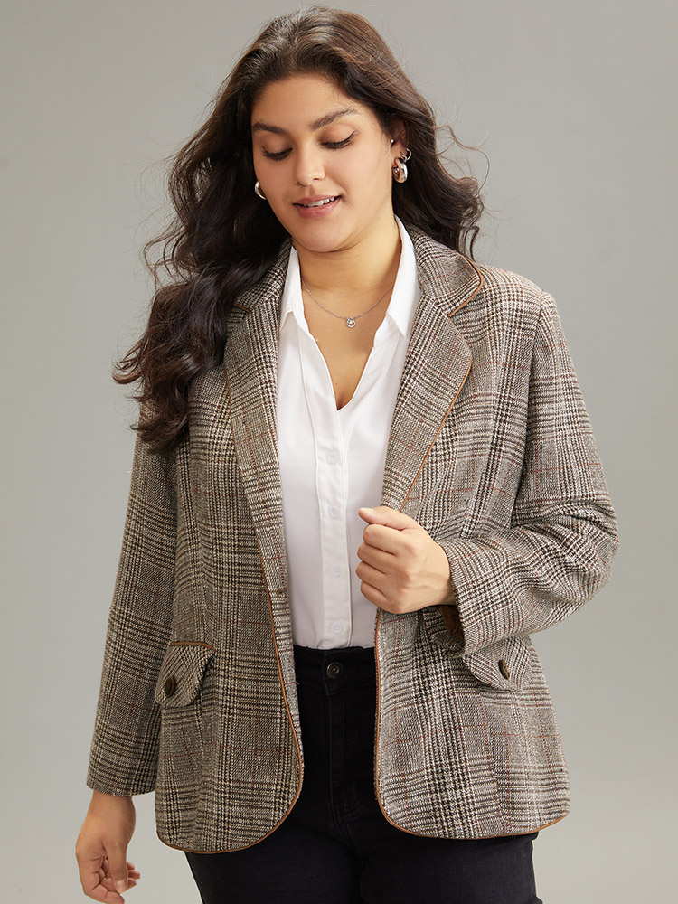 Plus Size Women Work Plaid Lined Regular Sleeve Long Sleeve Suit Collar Pocket At the Office Blazers BloomChic 
