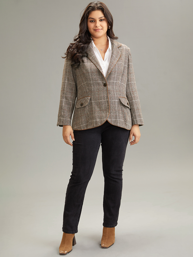 Plus Size Women Work Plaid Lined Regular Sleeve Long Sleeve Suit Collar Pocket At the Office Blazers BloomChic 