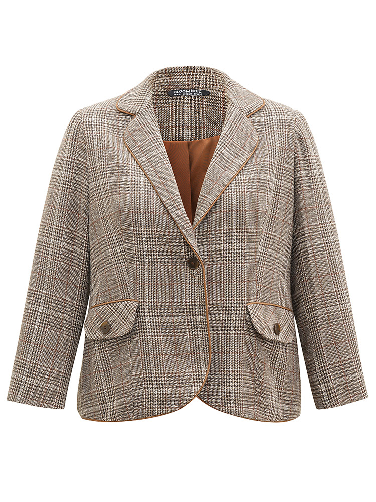 Plus Size Women Work Plaid Lined Regular Sleeve Long Sleeve Suit Collar Pocket At the Office Blazers BloomChic 