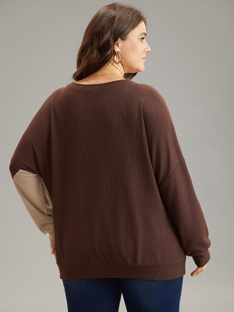 Plus Size Women Dailywear Plain Patchwork Regular Regular Sleeve Long Sleeve Round Neck Casual Sweatshirts BloomChic 