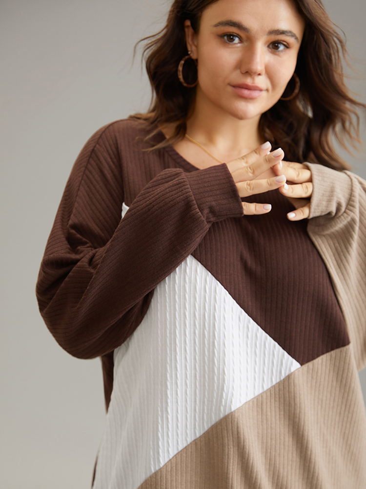 Plus Size Women Dailywear Plain Patchwork Regular Regular Sleeve Long Sleeve Round Neck Casual Sweatshirts BloomChic 