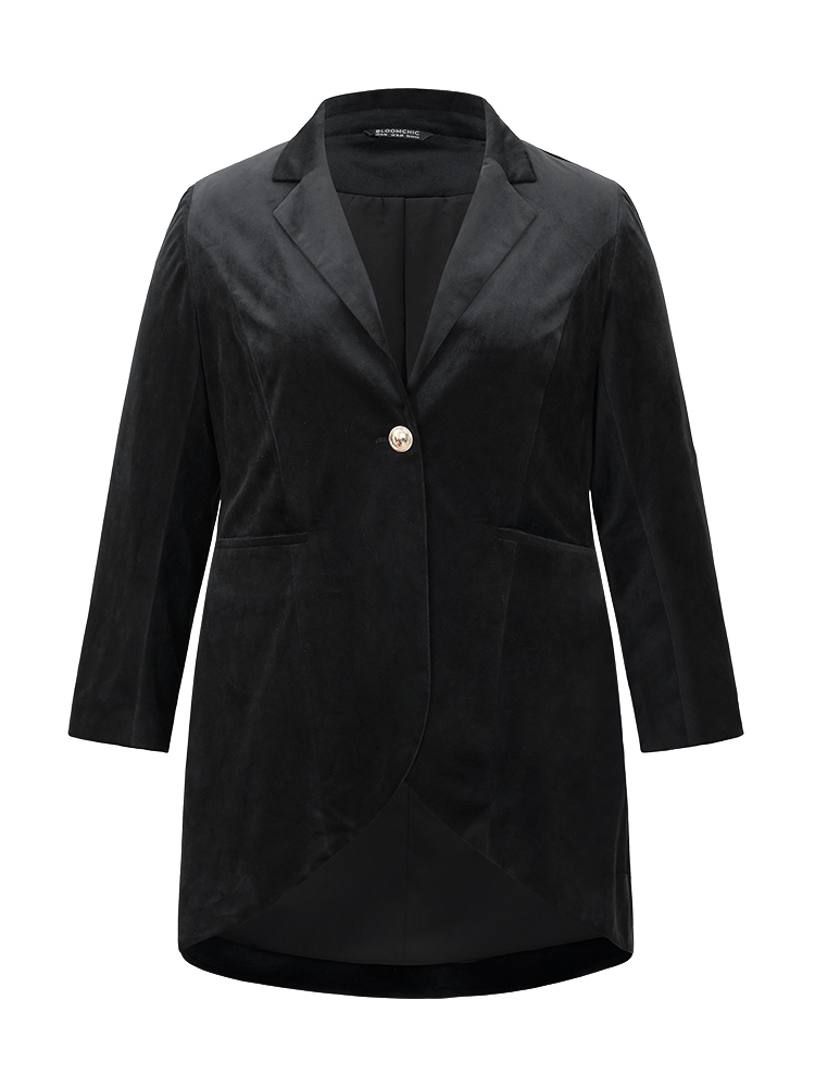 

Plus Size Plain Velvet Metal Detail High Low Hem Coat Women Black At the Office Lined Ladies Work Winter Coats BloomChic