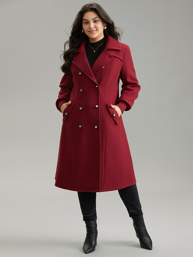 

Plus Size Plain Lapel Collar Double Breasted Coat Women Scarlet Casual Lined Ladies Dailywear Winter Coats BloomChic