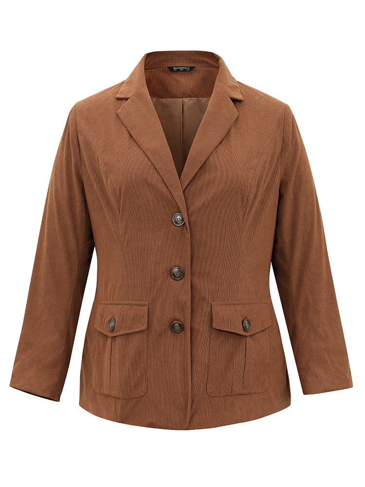 Plus Size Women Dailywear Plain Lined Regular Sleeve Long Sleeve Suit Collar Pocket Casual Blazers BloomChic 