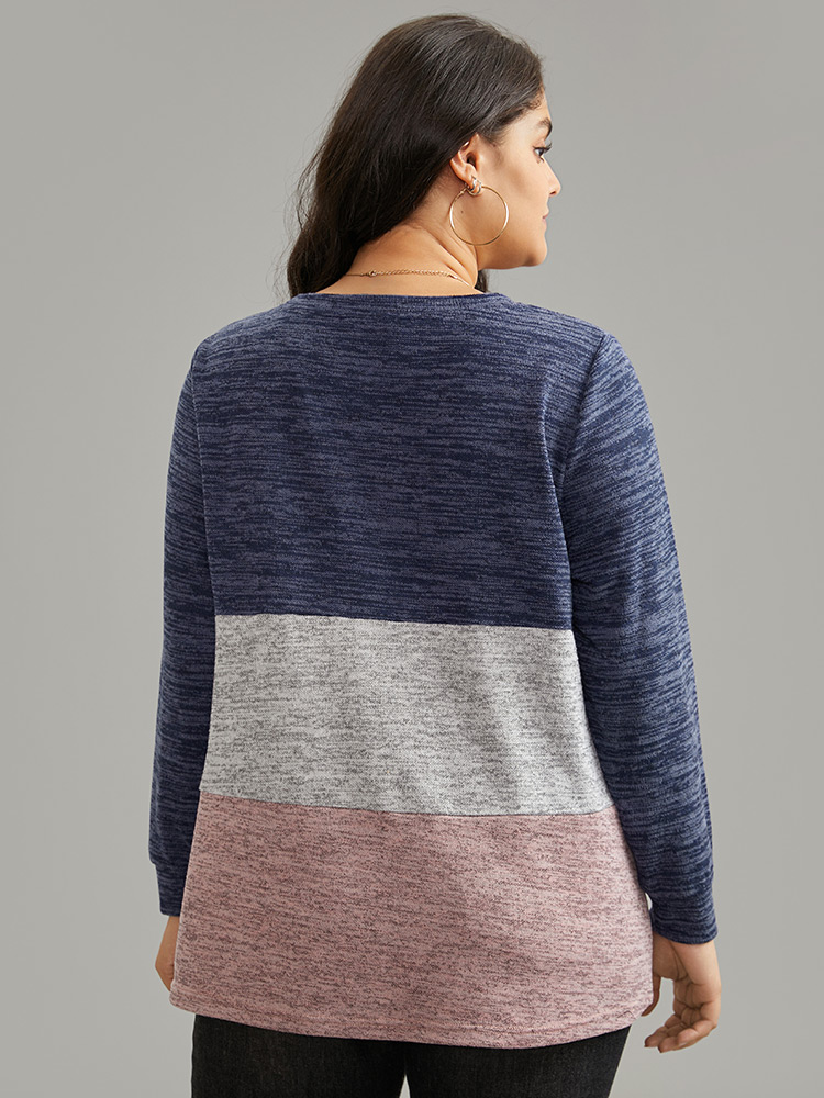 Plus Size Women Dailywear Plain Contrast Regular Regular Sleeve Long Sleeve Round Neck Casual Sweatshirts BloomChic 