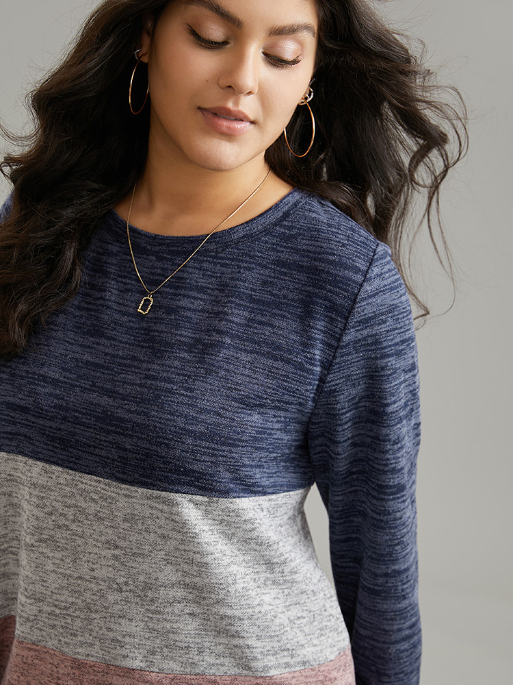 Plus Size Women Dailywear Plain Contrast Regular Regular Sleeve Long Sleeve Round Neck Casual Sweatshirts BloomChic 